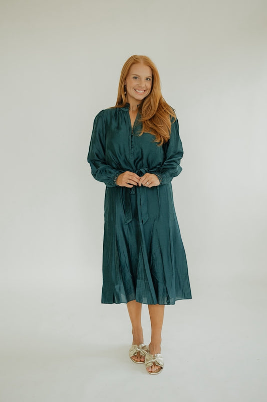 Talia Dark Teal Binding Detail Midi Dress