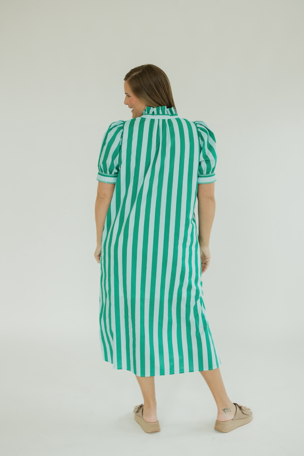 Green Striped Button Down Midi Dress – Studio 3:19