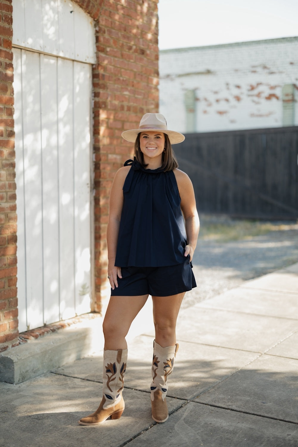 Bridget Navy Tie Neck Tank (S-3XL)