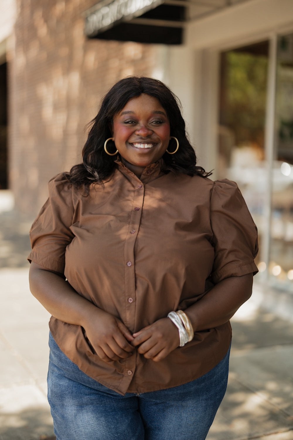 Cammie Brown Button Down Top (S-2XL)