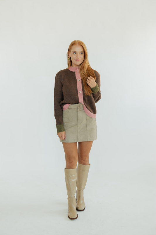 Pink Trim Espresso Cardigan (S-XL)