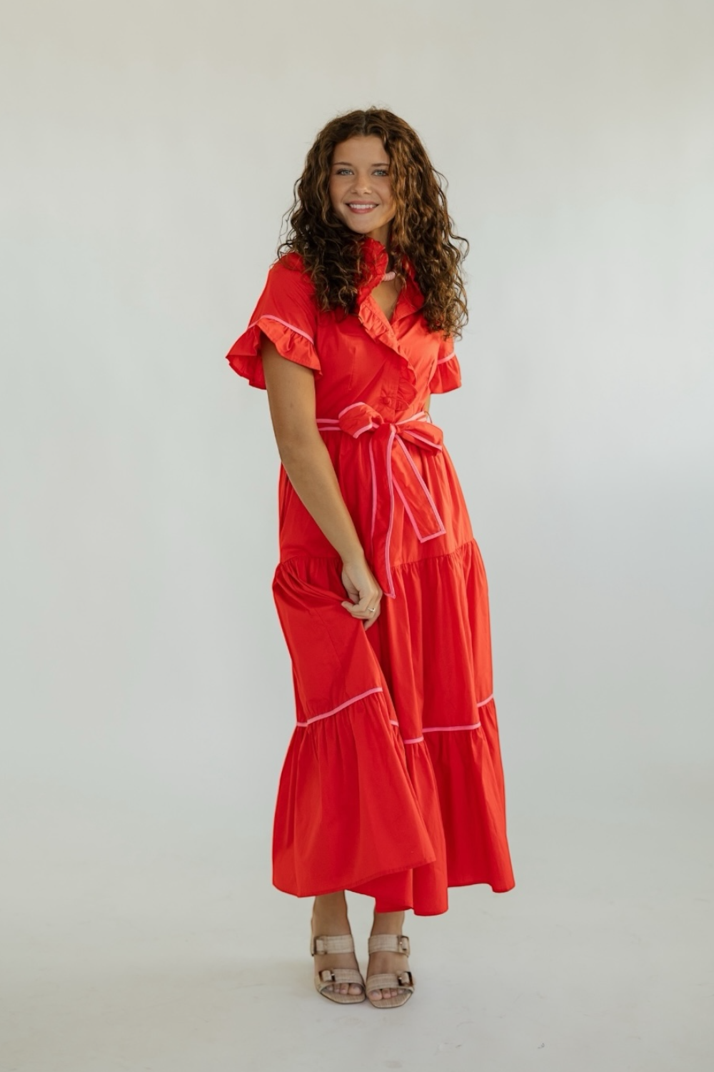 Lena Red Poplin Maxi Dress