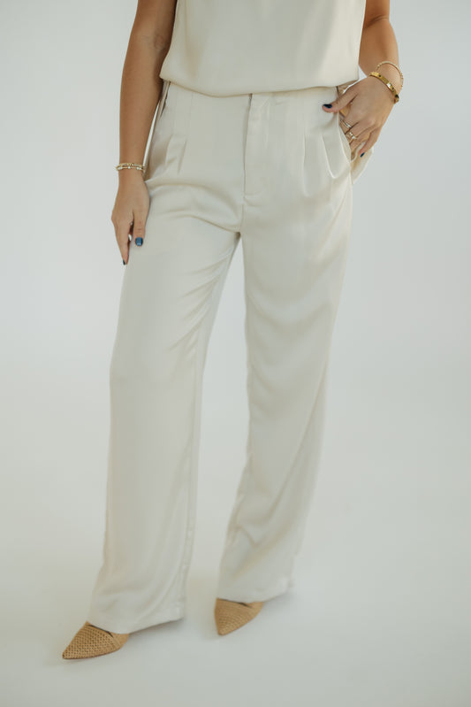Kyle Cream Satin High Rise Pant