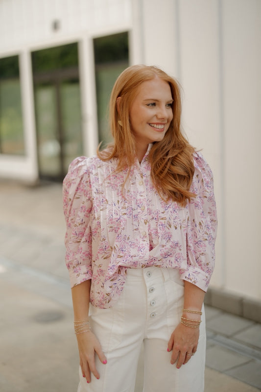 Penelope Purple Pleated Front Blouse