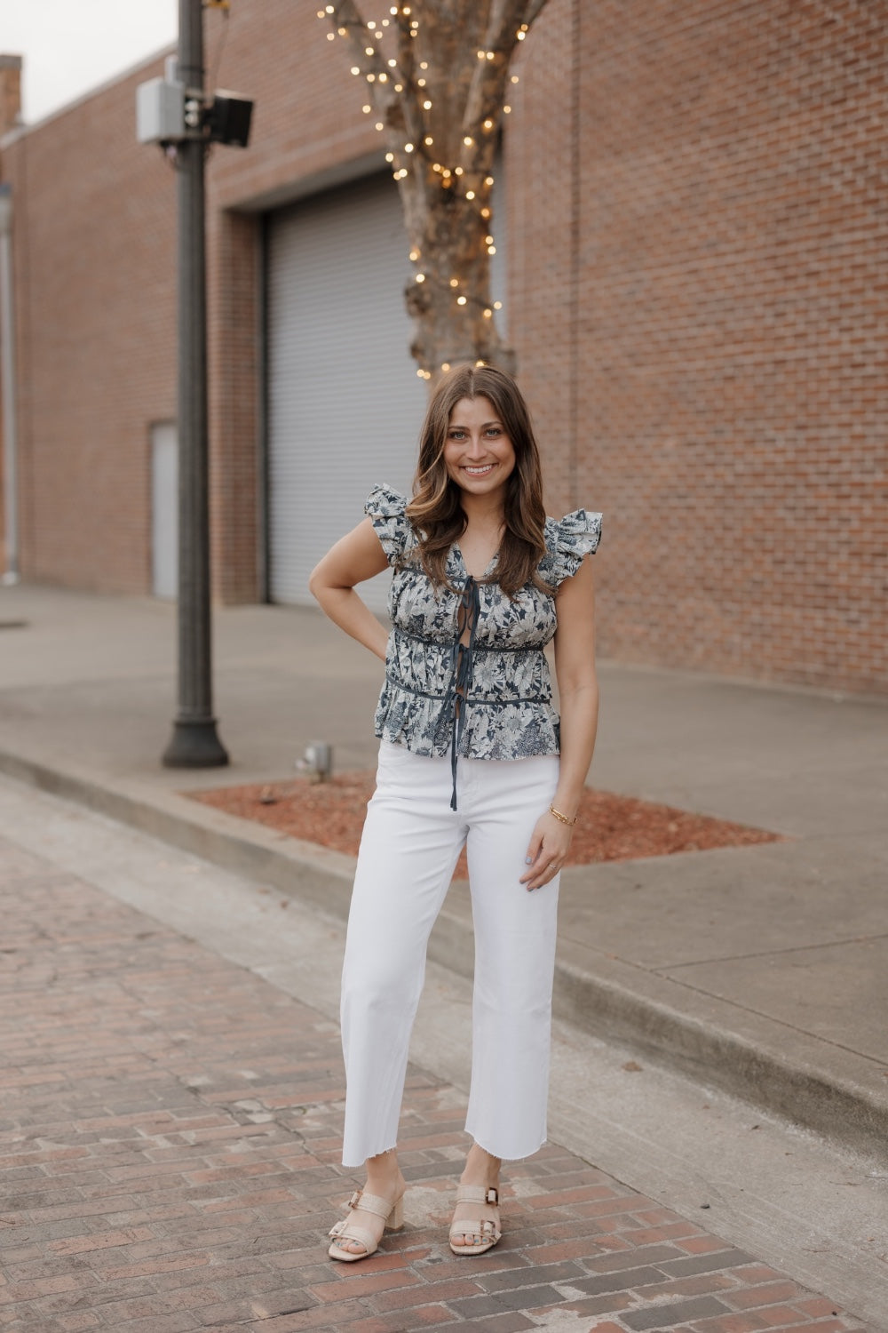 Gina Navy Grosgrain Trim Peplum Top