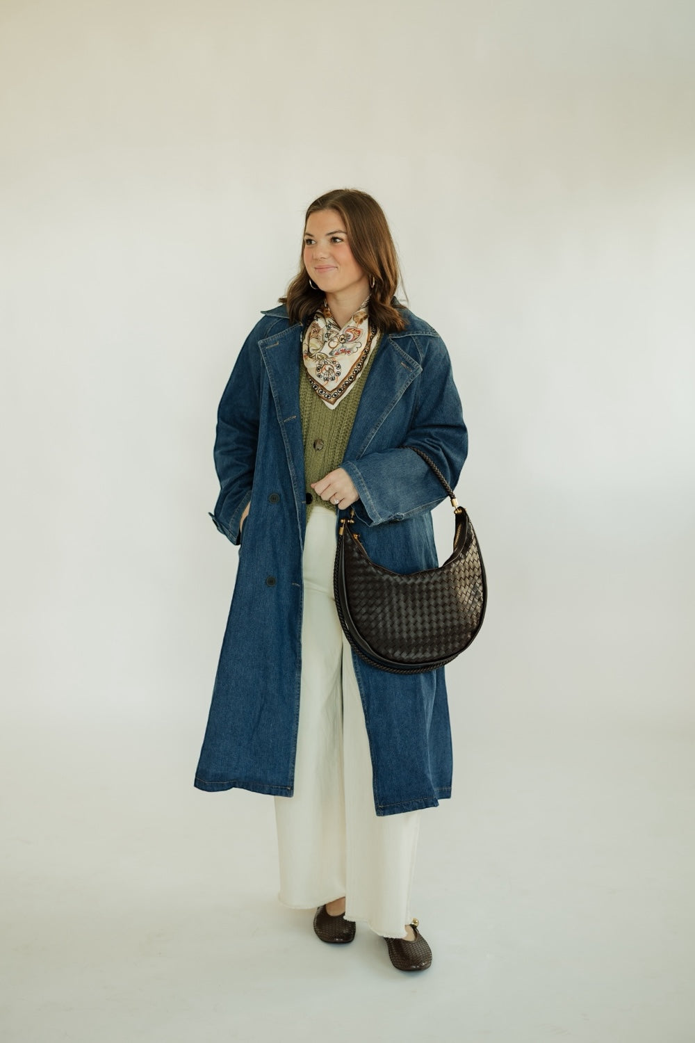 Denim Double Pocket Trench Coat