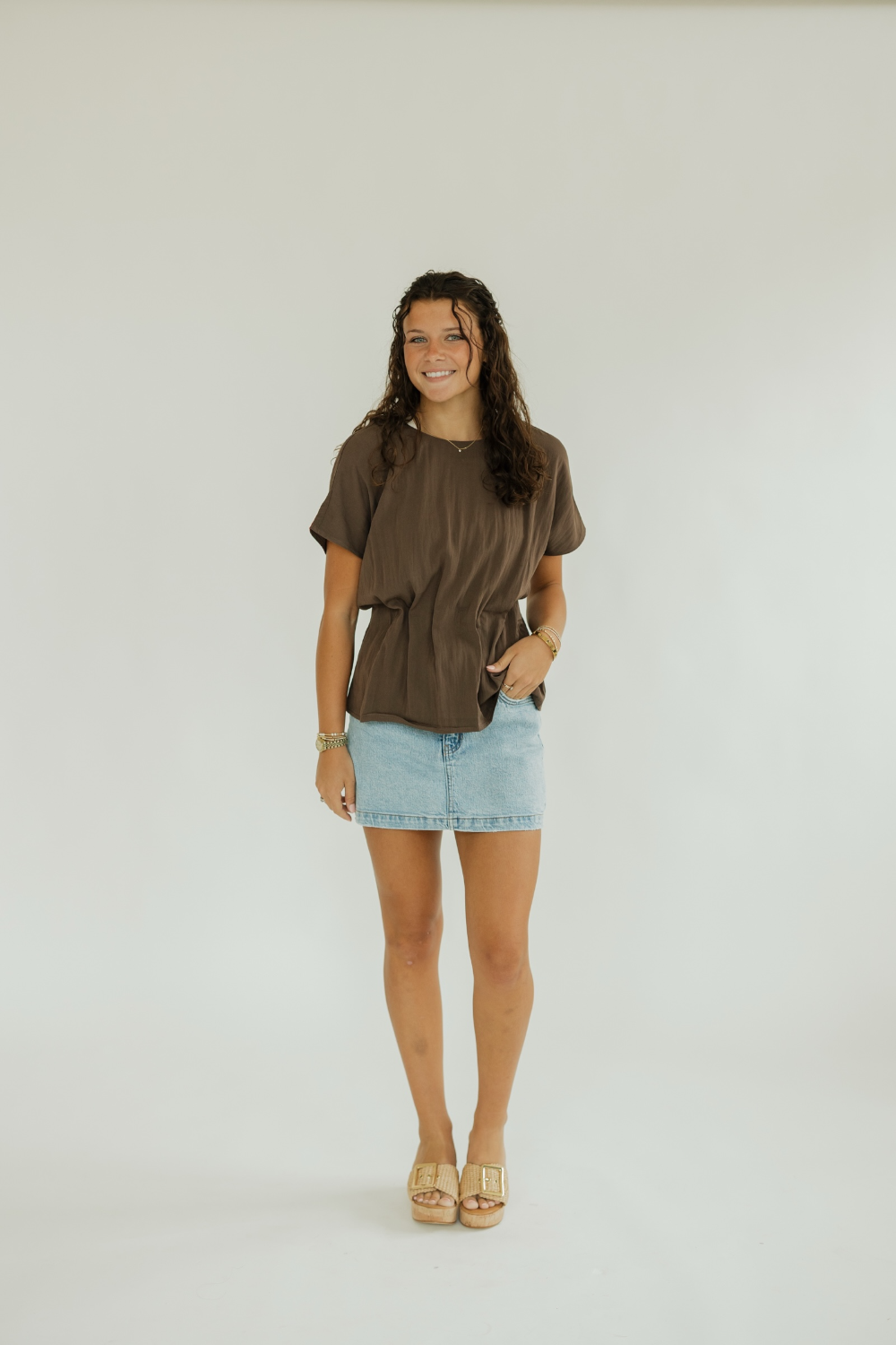 Sarah Brown Pleated Waist Top