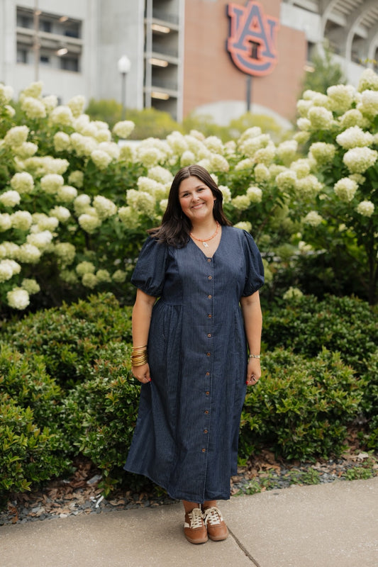 Clara Pinstripe Denim Button Up Dress