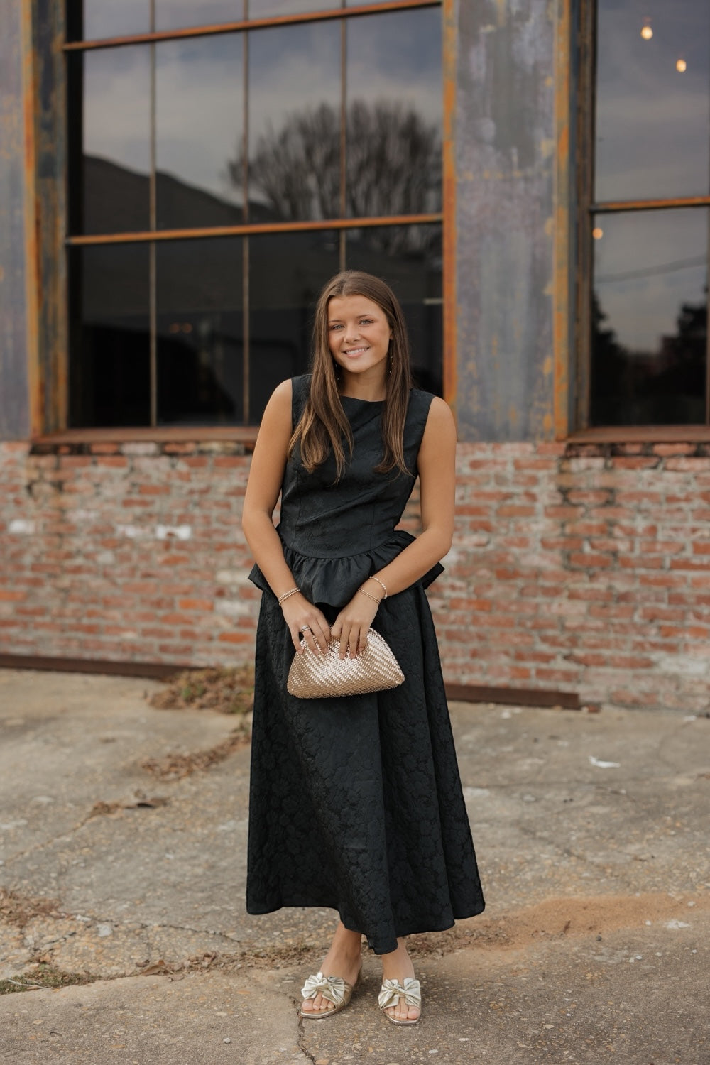 Bronte Black Brocade Midi Skirt