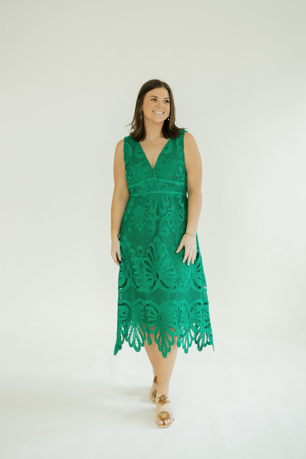 Karen Lace Kelly Green Midi Dress