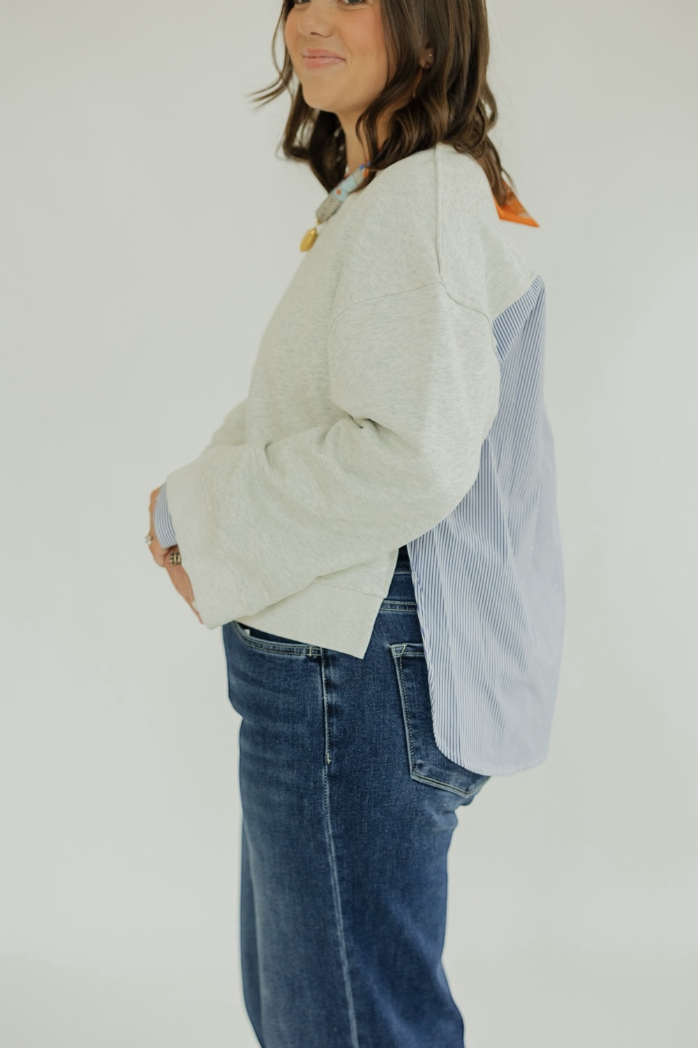 Sadie Mixed Media Sweatshirt Top