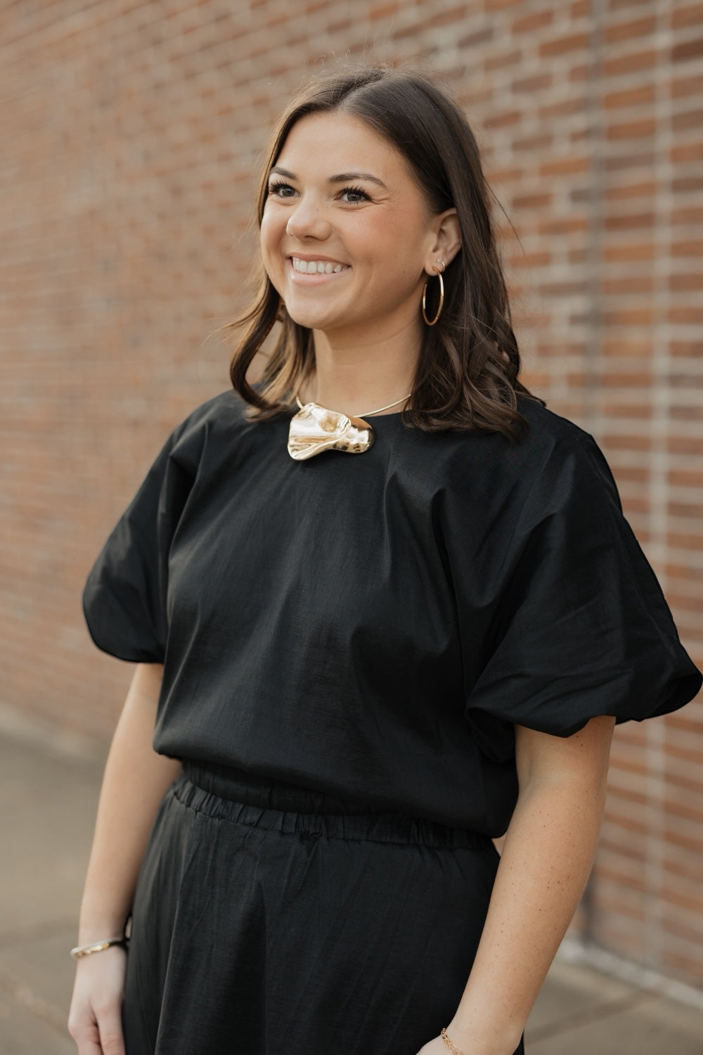 Camdyn Black Taffeta  Bubble Hem Top (S-3XL)