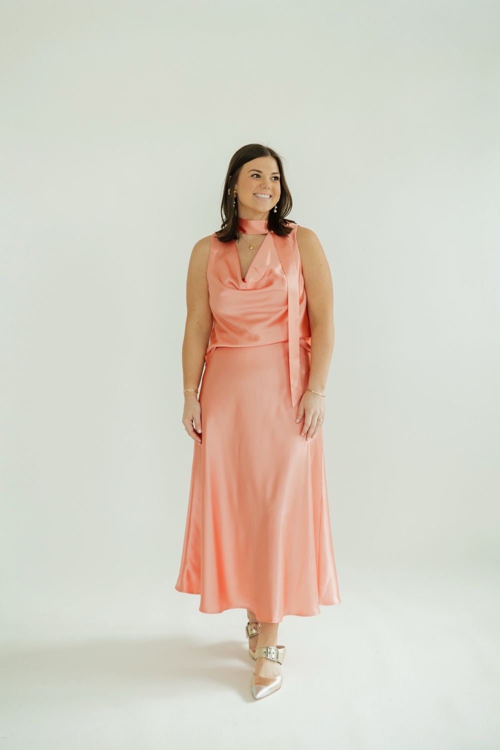 Fitz Coral Satin Midi Skirt
