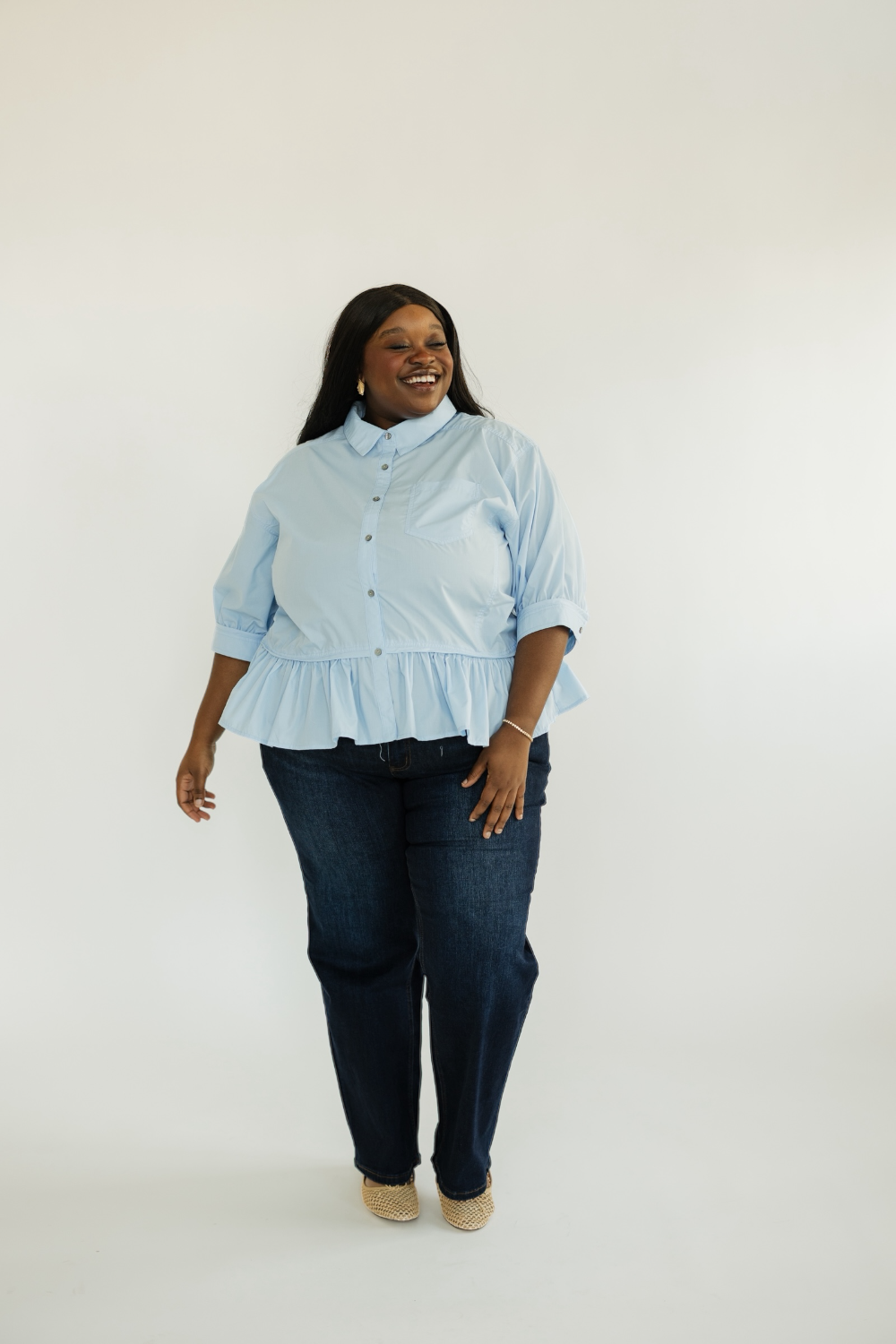 Lana Light Blue Ruffle Hem Top (S-2XL)