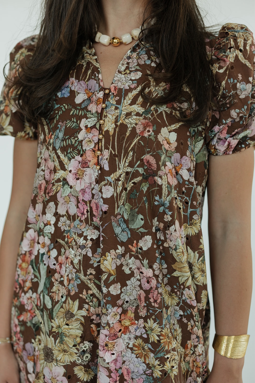 Brynn Brown Multi Floral Midi Dress