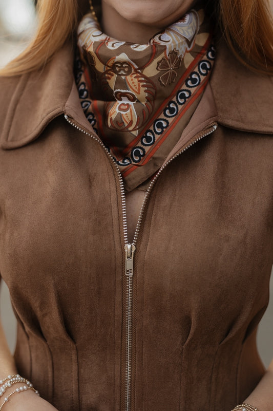 Brown Bohemian Paisley Border Scarf