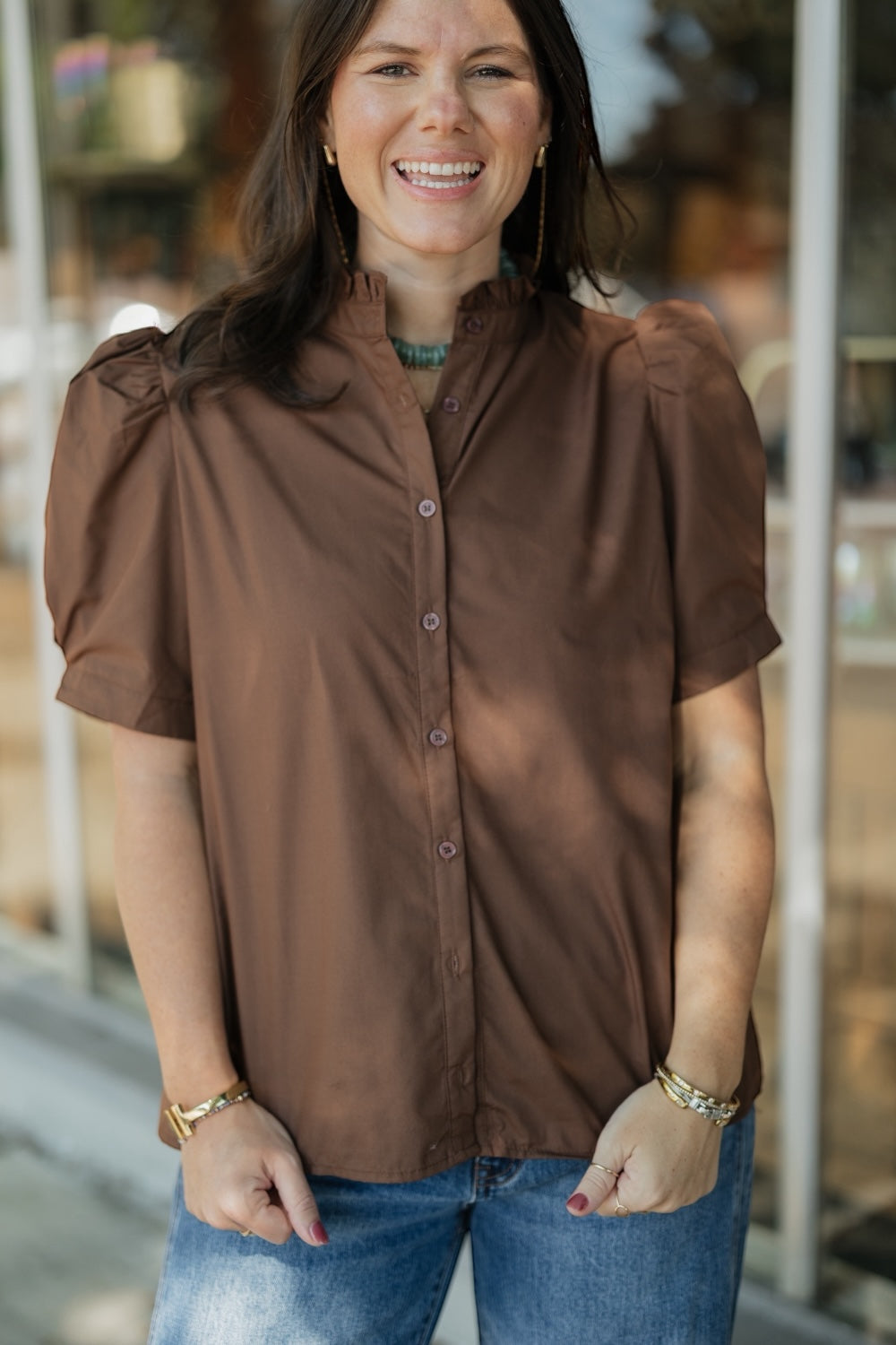 Cammie Brown Button Down Top (S-2XL)