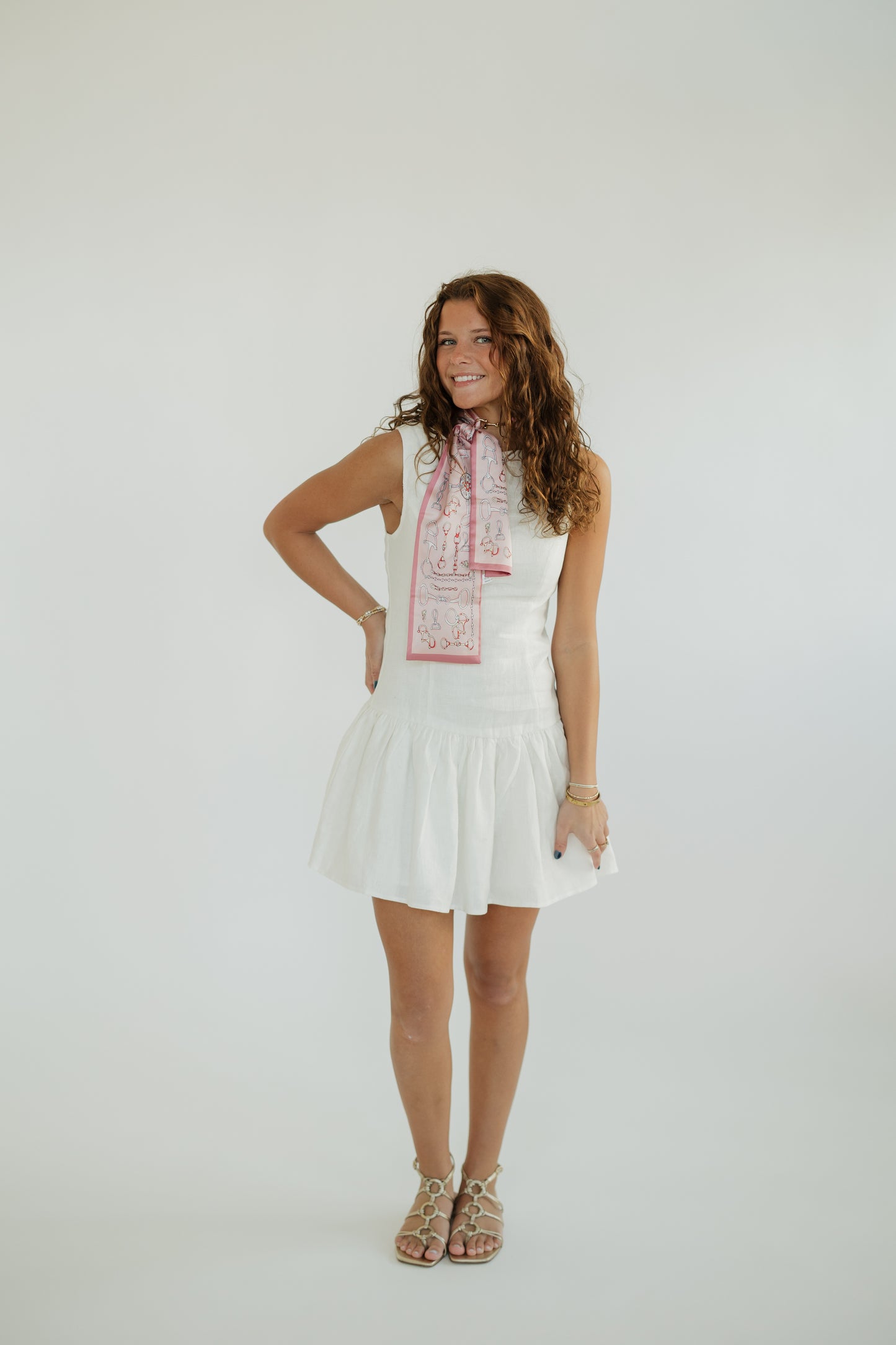 Madelyn Off White Linen Drop Waist Mini Dress