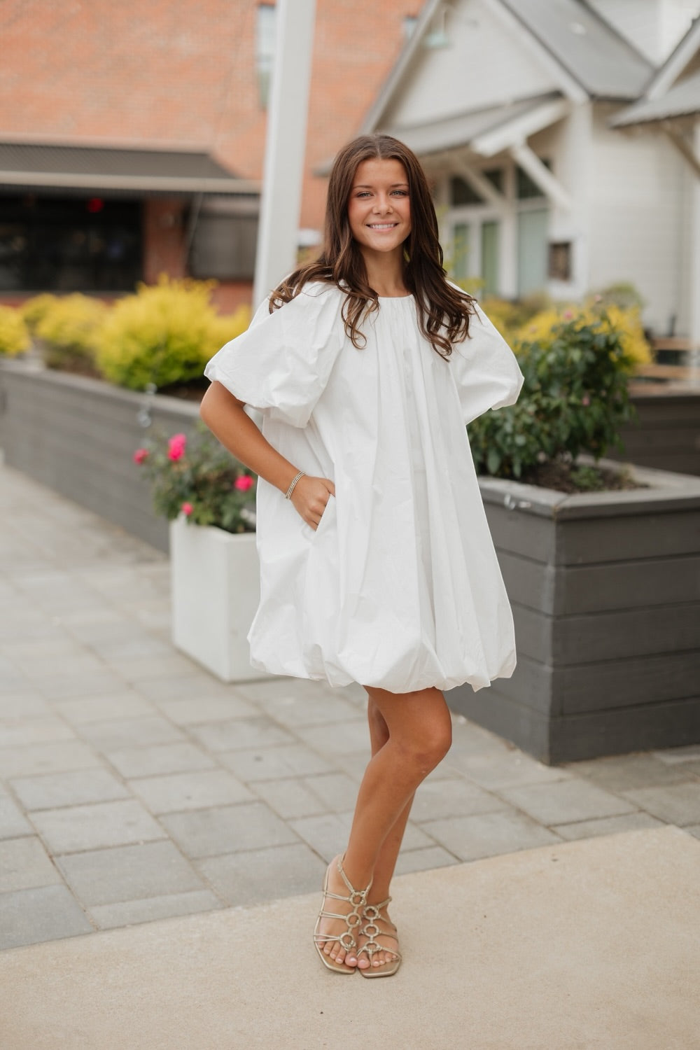 Sadie White Bubble Hem Mini Dress