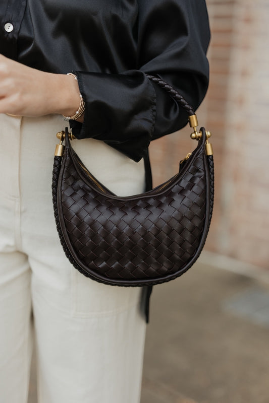Chocolate Brown Mini Woven Hobo Bag