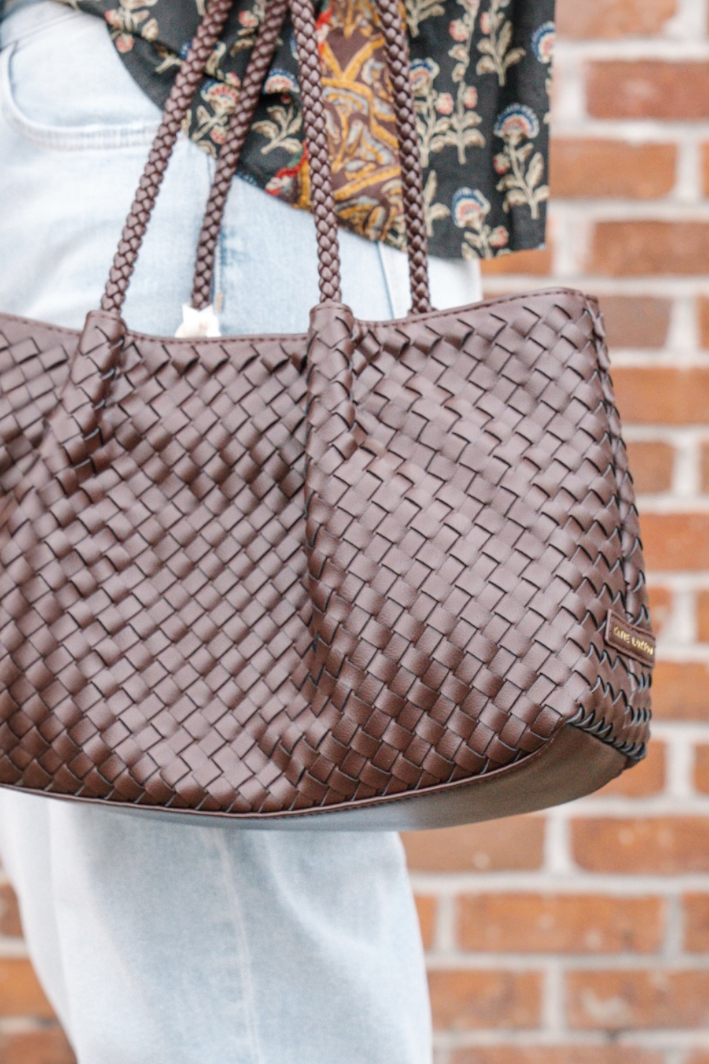 Nova Small Woven Shoulder Bag in Chocolate