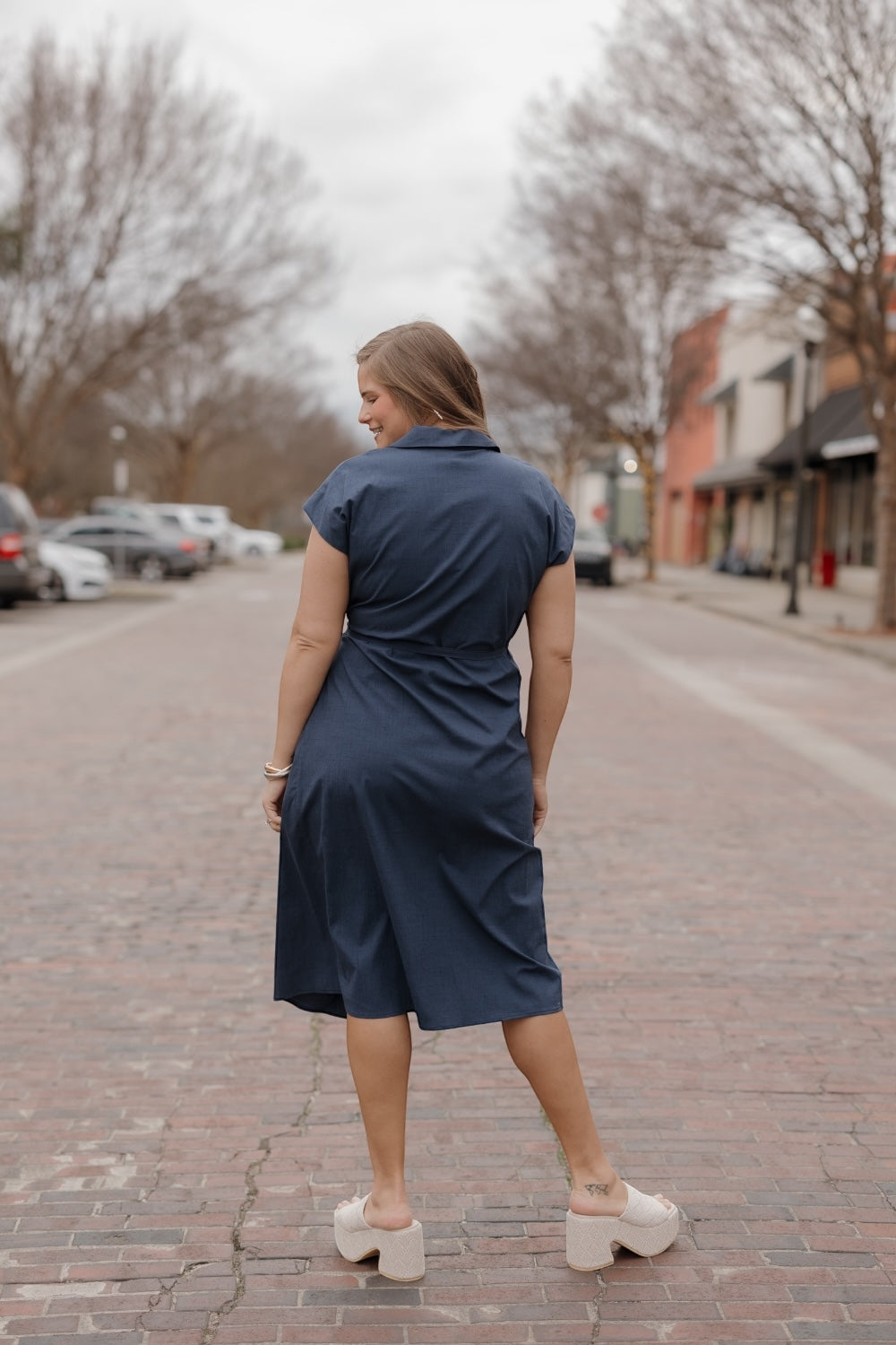 Warren Navy Wrap Midi Dress