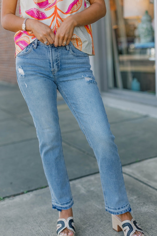 Light Wash Mid-Rise Straight Leg Jean (0-22)