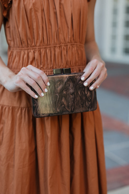 Brown Acrylic Marble Clutch