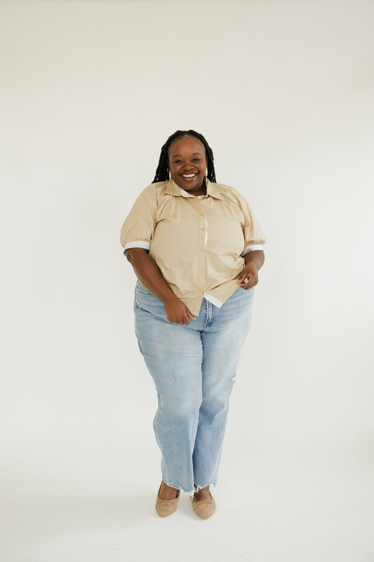 Charley Taupe Button Down Blouse