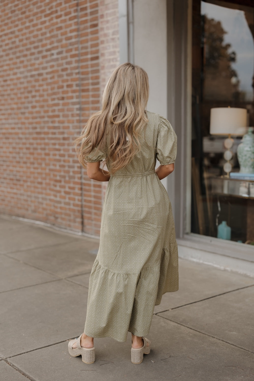 Owen Olive Midi Tie Waist Dress