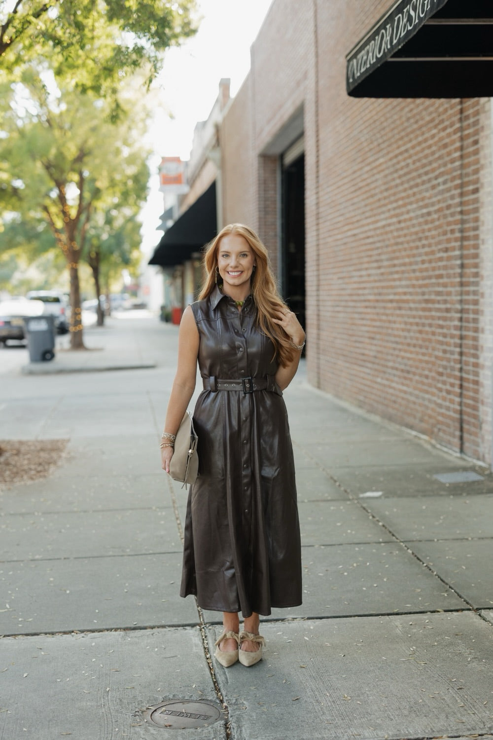 Sienna Chocolate Brown Sleeveless Button Down Leather Maxi Dress (XS-XL)