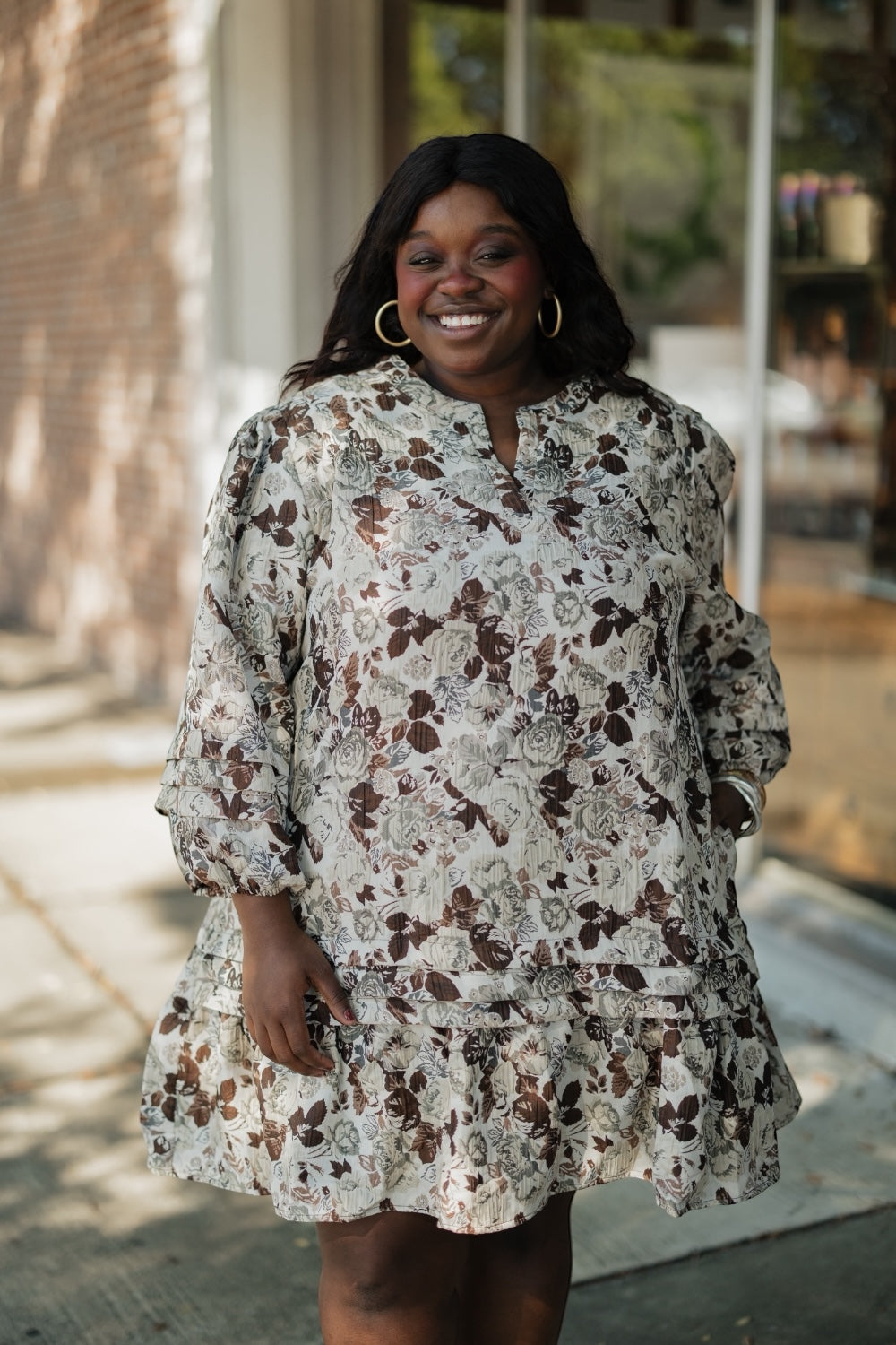 Dana Brown Multi Floral Dress (S-3XL)