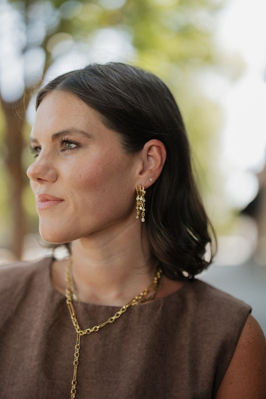 Champagne Hour Gold Drop Hoop Earrings