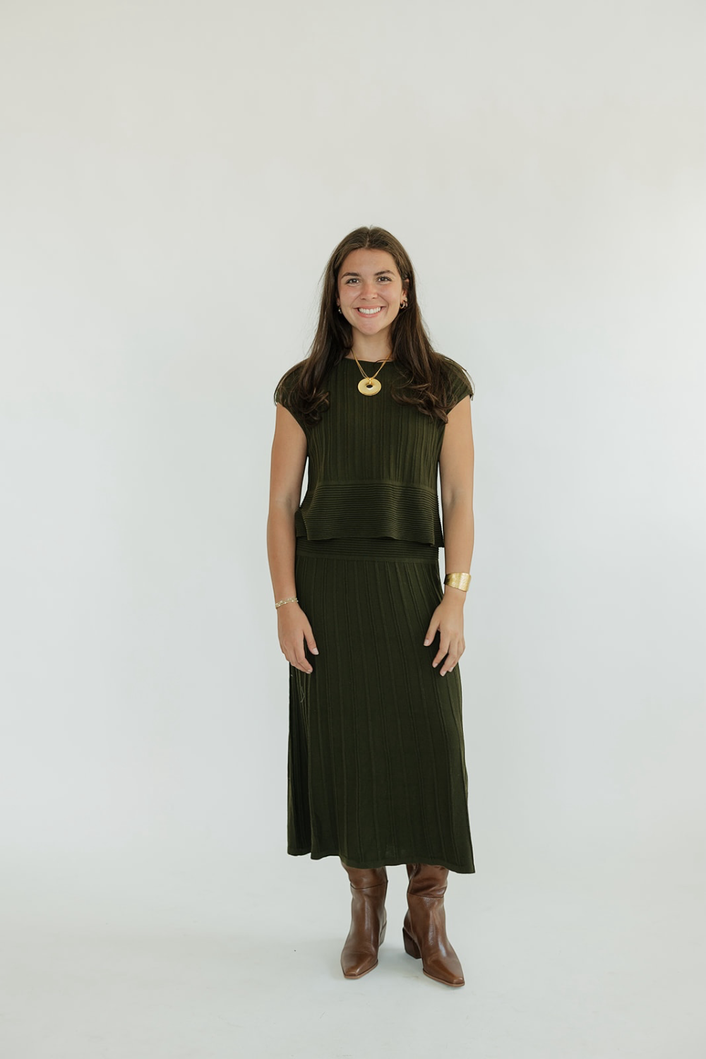 Sarah Olive Flowy Midi Dress (XS-XL)