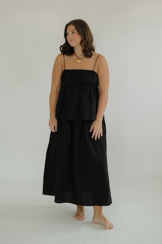 Black Seersucker Summer Maxi Skirt