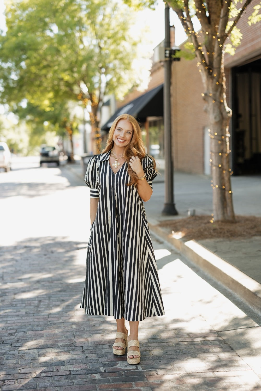 Colbi Black Striped Midi Dress