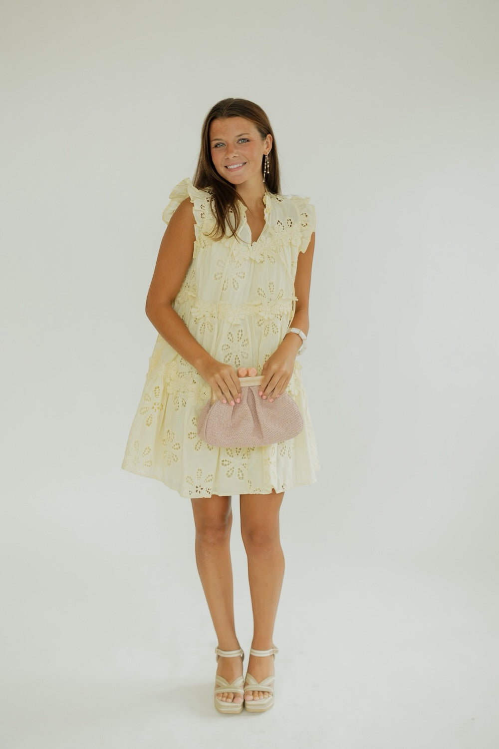 Kensie Butter Yellow Embroidered Baby Doll Dress