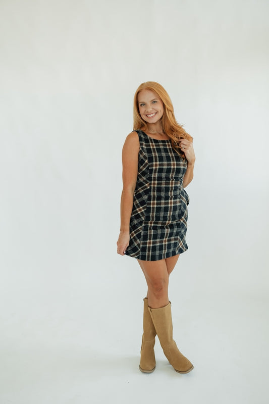 Penelope Navy Plaid Pattern Dress