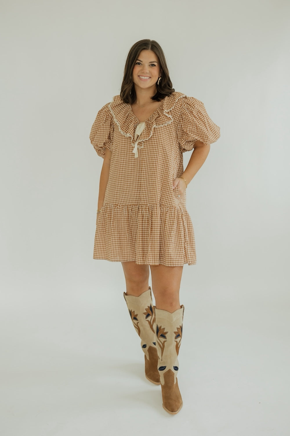 Ophelia Rust Gingham Mini Dress