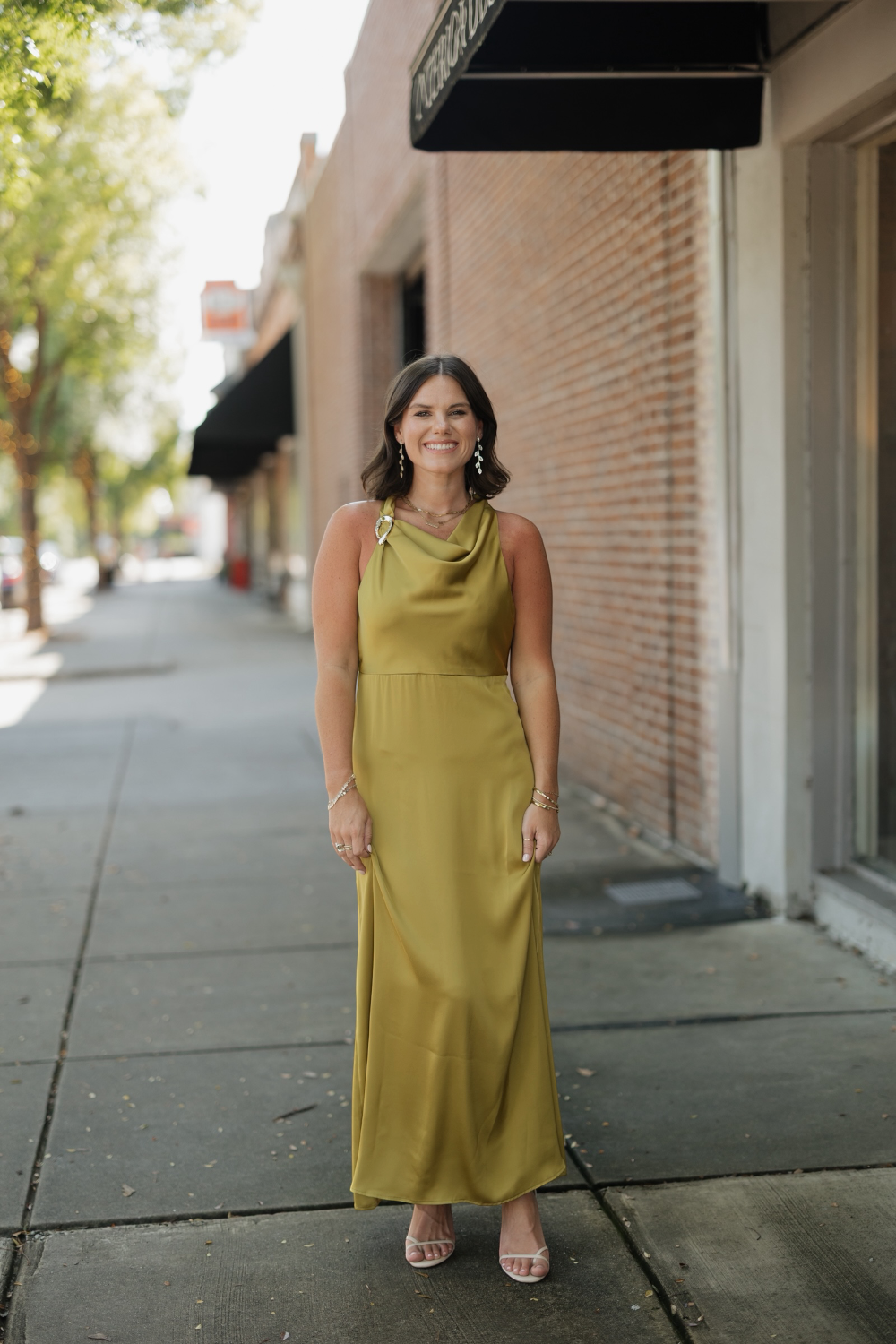 Sally Chartreuse Satin Halter Midi Dress (XS-XL)