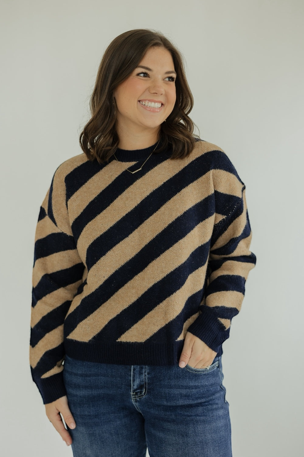 Danny Navy Diagonal Stripe Knit Sweater