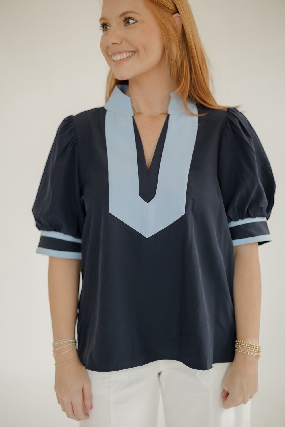 Navy Contrast Collar Top (S-2XL)