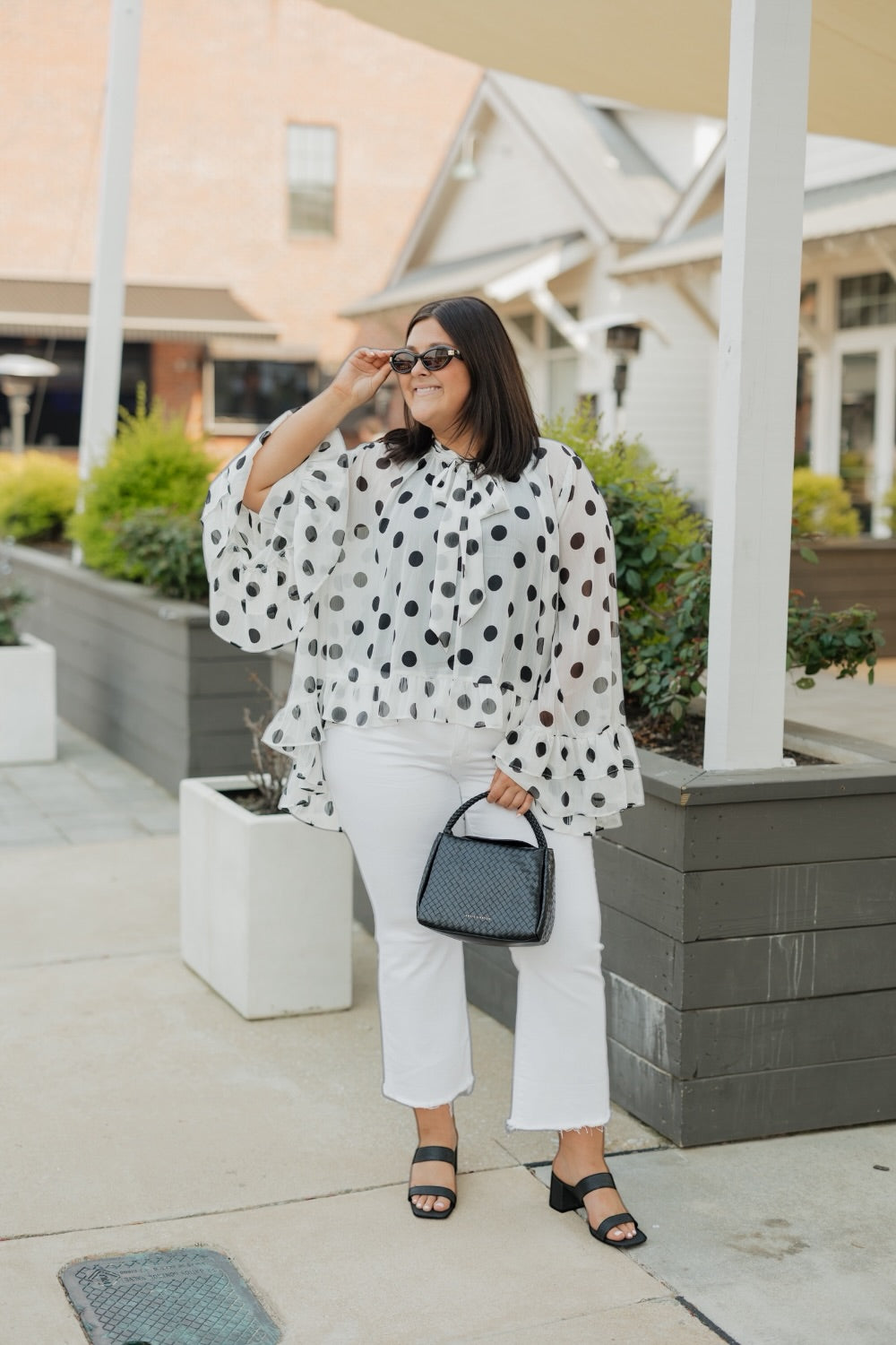 Polka Dot Ruffled Chiffon Blouse (S-3XL)