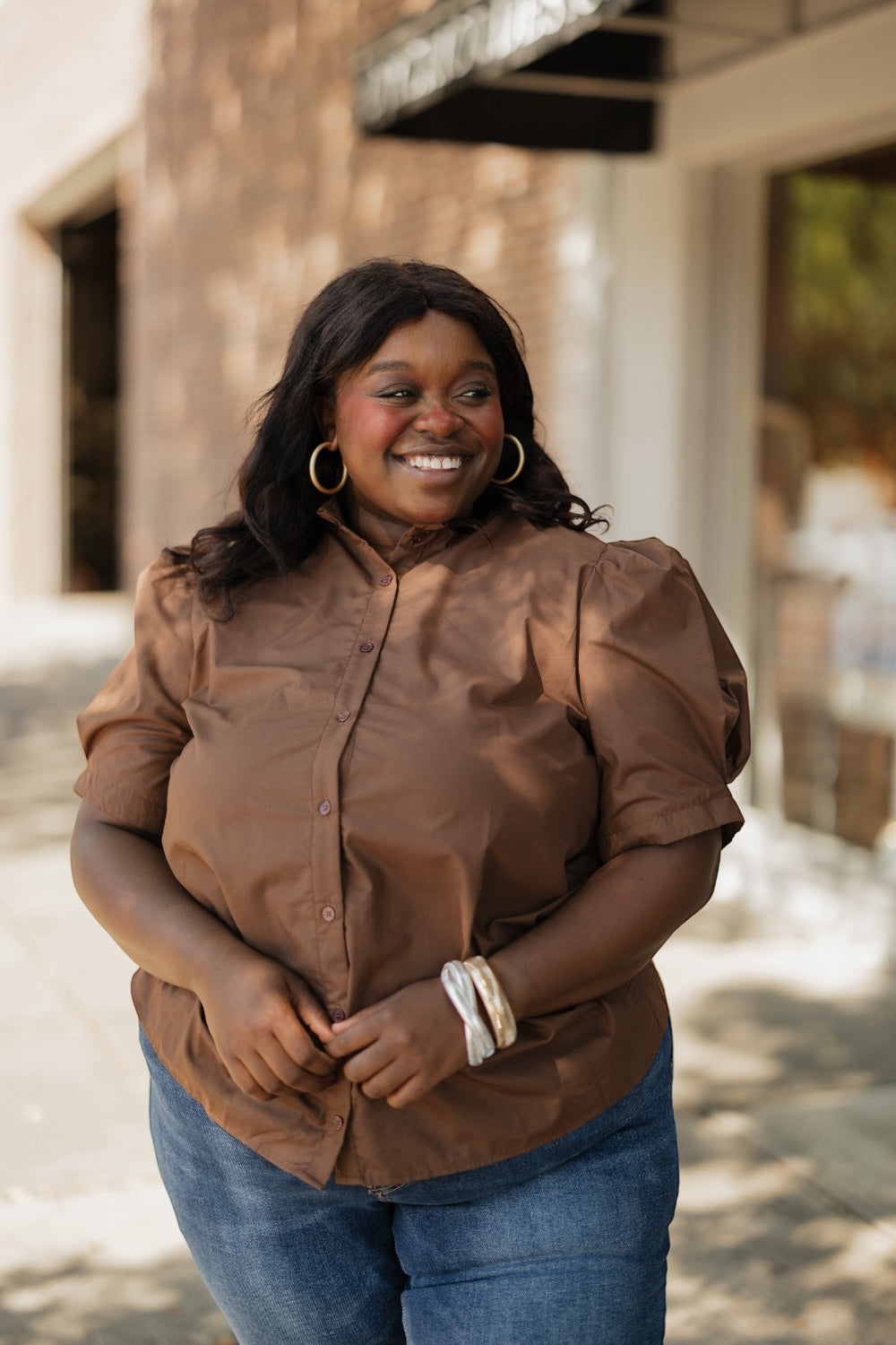 Cammie Brown Button Down Top (S-2XL)