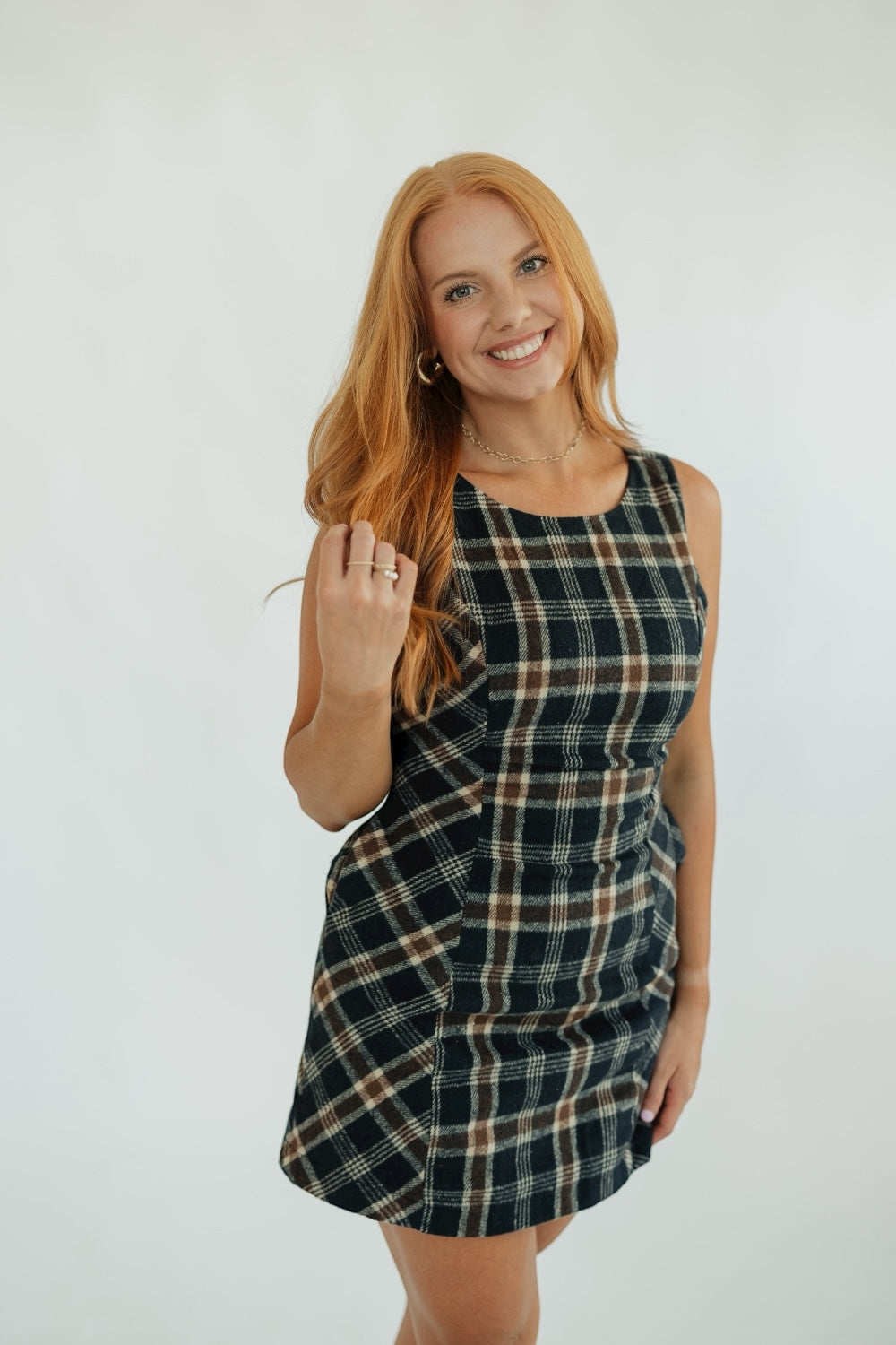 Penelope Navy Plaid Pattern Dress