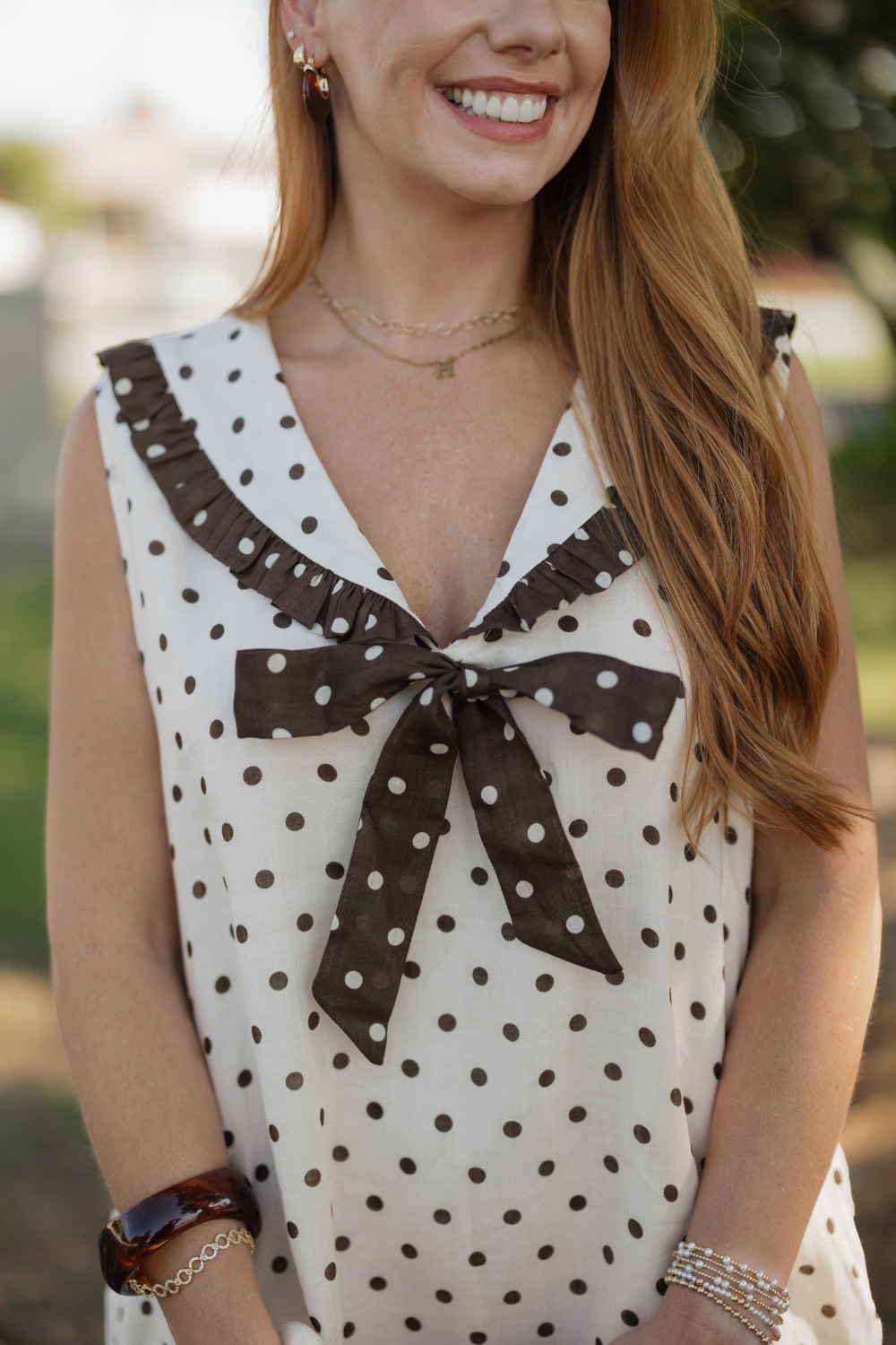 Gracie Cream Polka Dot Sleeveless Collar Dress