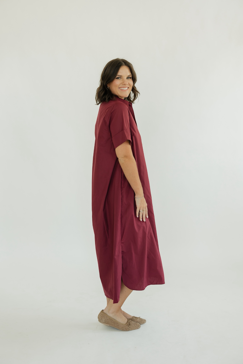 Daryl Wine Button Front Midi Dress (S-2XL)