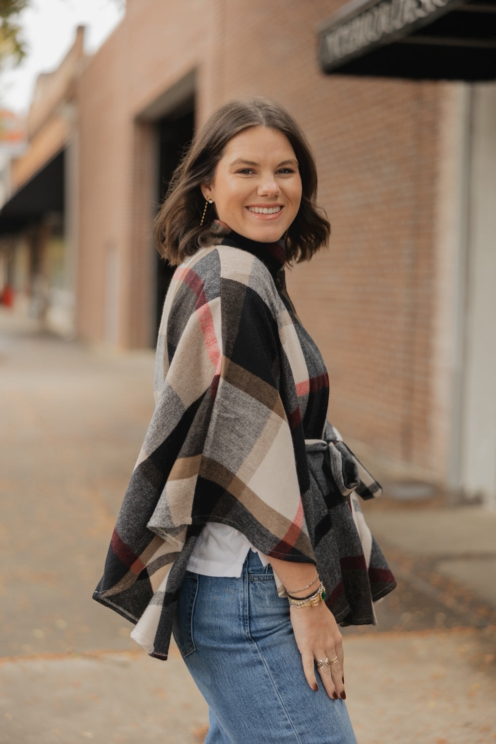 Black Plaid Belted Wrap