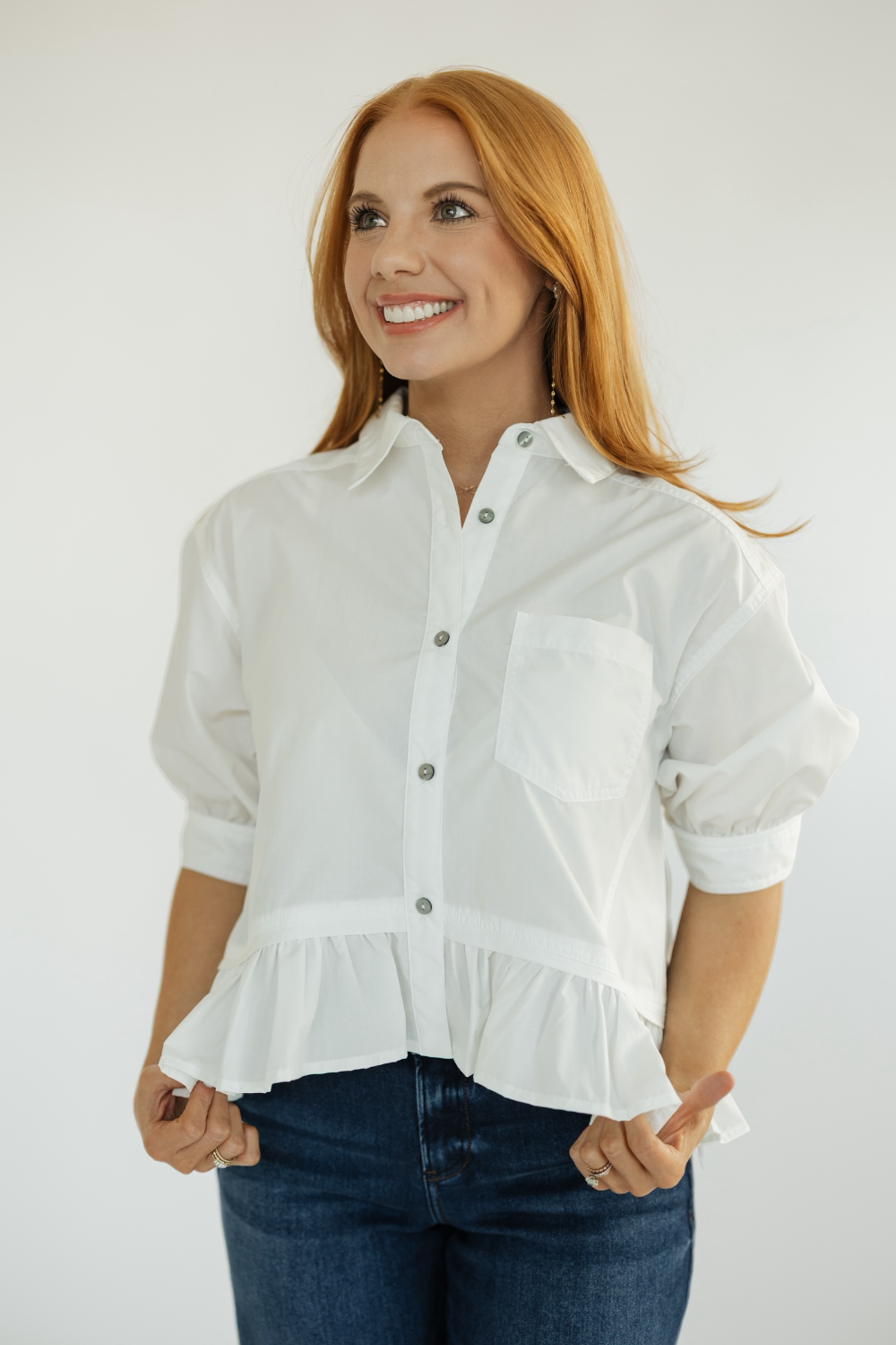 Lana Off White Ruffle Hem Top (S-2XL)