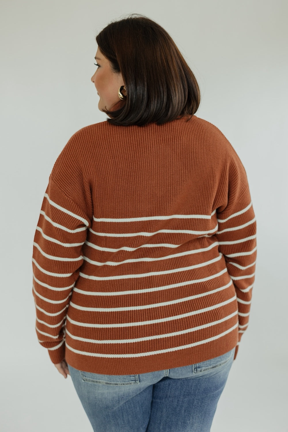 Rust Striped Zip Neck Sweater (XS-XXL)